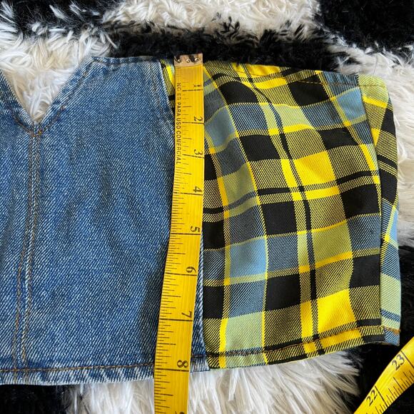 Denim Plaid Corset Top,‎ Grunge Y2K Punk Mall Goth Medium Indie Sleaze - Picture 5 of 6